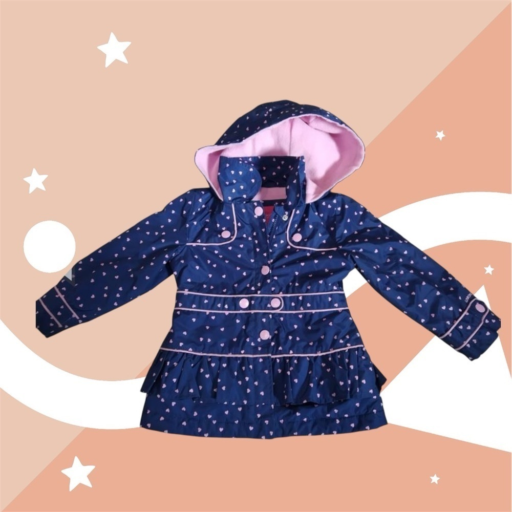 NWOT- London Fog Navy & Pink Hearts Hooded Raincoat